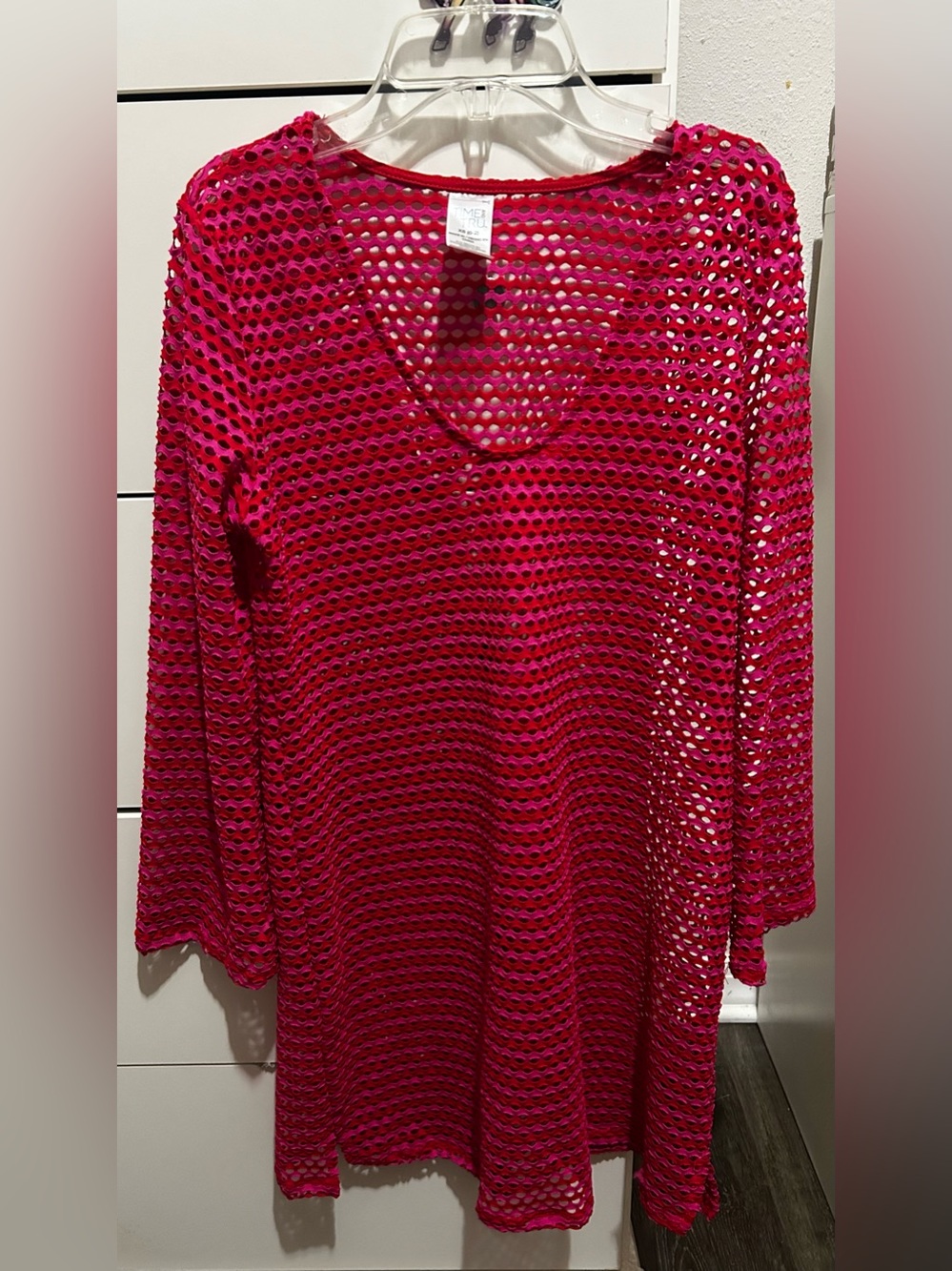 (EXTRA SMALL)Time and Tru Mesh Pink and Red Cover-Up Top